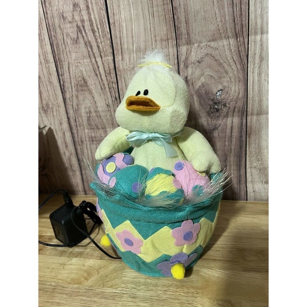 W.M.G. Easter Light Up Electric Duck on Eggs Basket Large 12” Changes Color